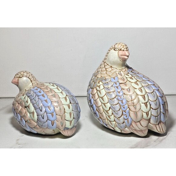 Andrea By Sadek Porcelain Set Of 2 Quail Blue Pink Pastels Bird Figurines - Picture 2 of 11